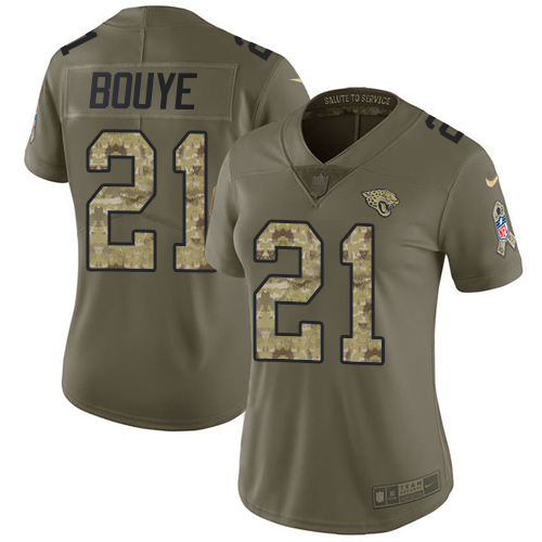 Nike Jacksonville Jaguars #21 A.J. Bouye Olive Camo Women Stitched NFL Limited 2017 Salute to Service Jersey->women nfl jersey->Women Jersey